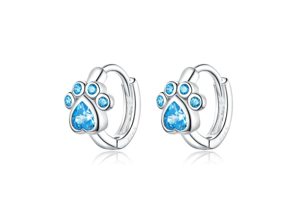 3383 Stříbrné náušnice MODRÁ TLAPKA