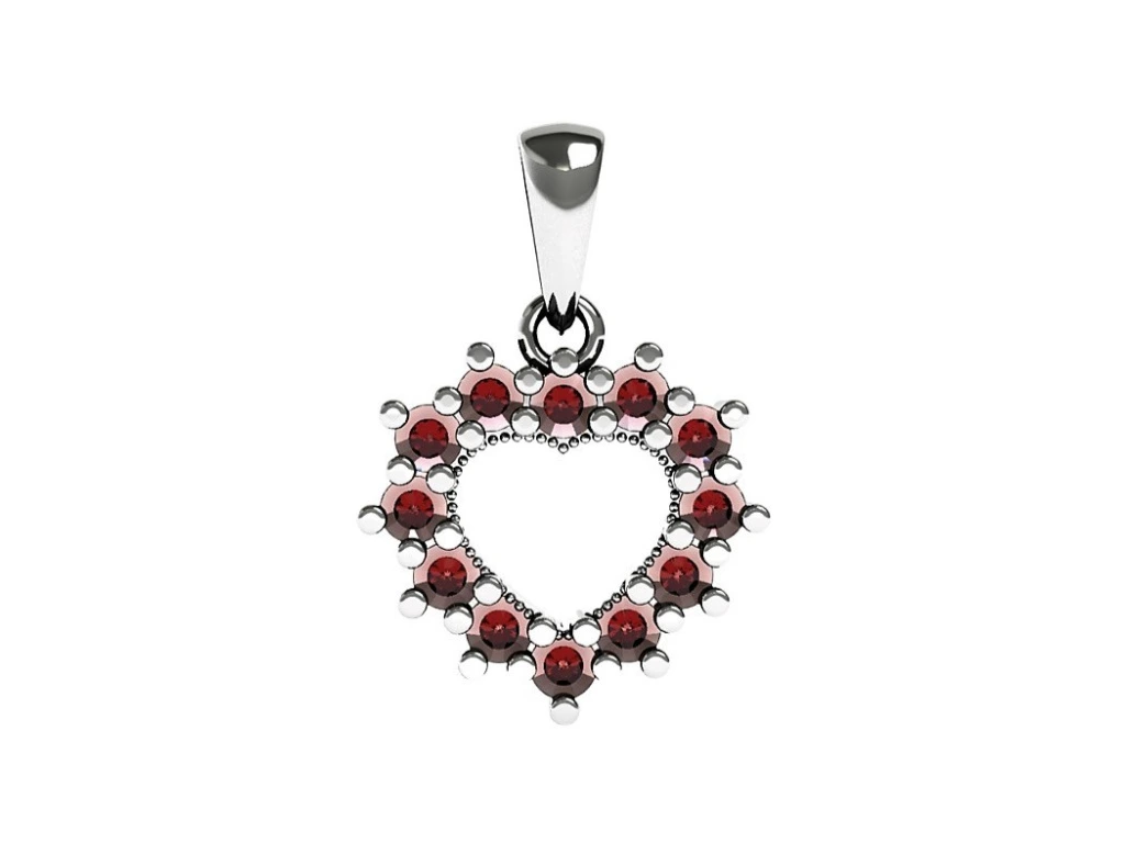 5414 Stříbrný granátový přívěsek SRDCE