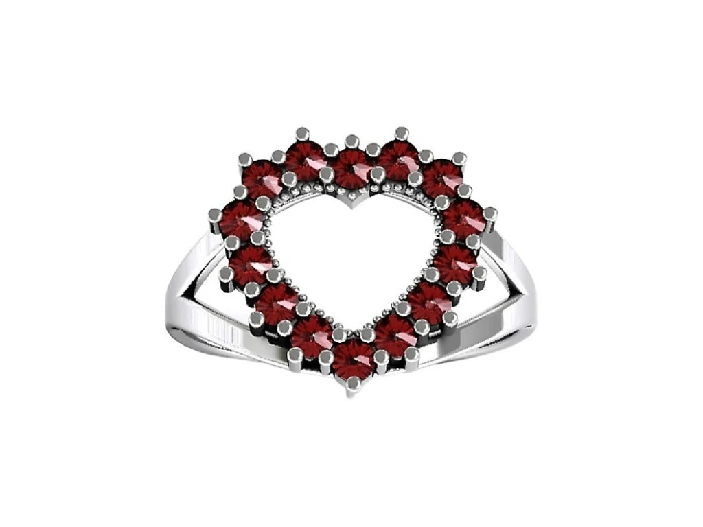 5415 Stříbrný prsten GRANÁTOVÉ SRDCE