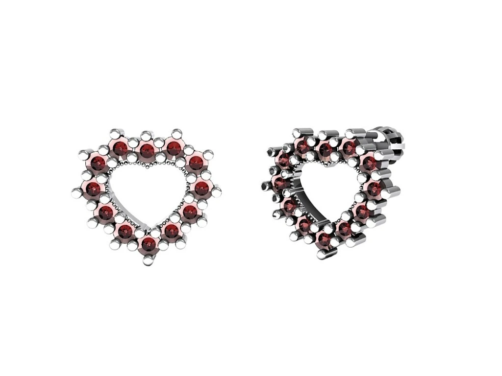 5416 Stříbrné náušnice GRANÁTOVÉ SRDCE