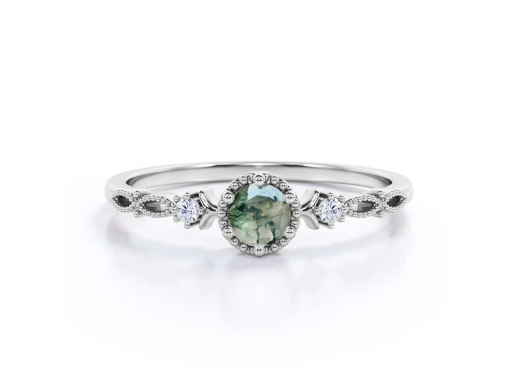 7031 Stříbrný prsten MECHOVÝ ACHÁT